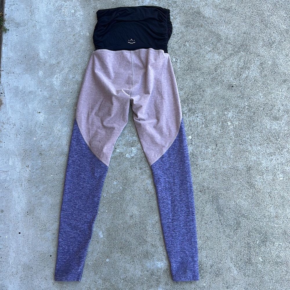 Beyond Yoga Maternity Colorblock Leggings in Black, Mauve, and Purple